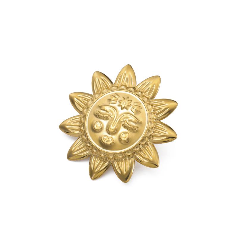 Womens Jewelry Four Petal Flower Brooch French Style Stainless Steel Gold Color Trendy Pin for Wedding Office Gift