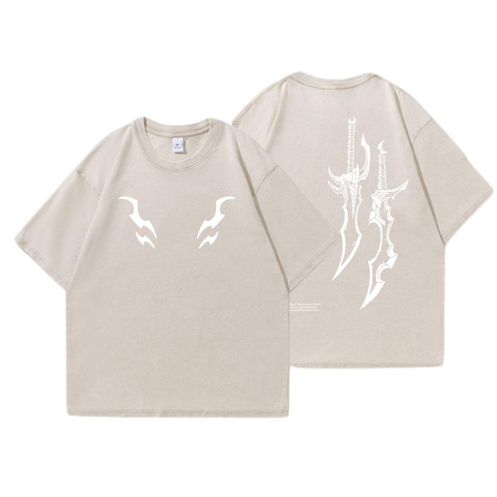 Anime Solo Leveling Potisk Vintage Prané Tričko Harajuku Grafické Pánské Dámské Letní Tričko Ležérní Bavlněné Volné Top