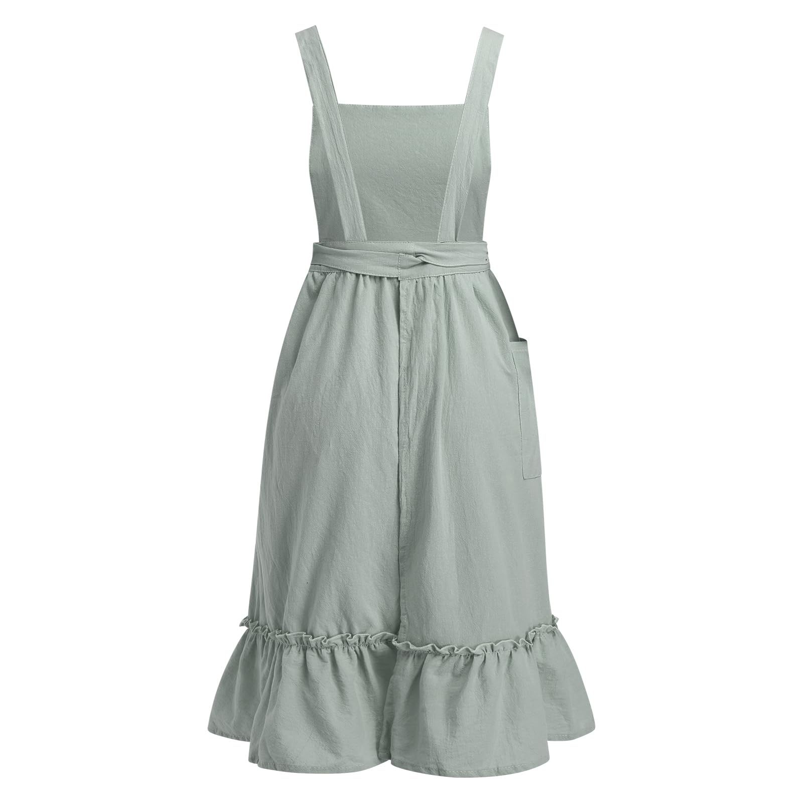 

Cute Vintage Ruffle Apron Dress for Women & Girls - Cotton Linen with Pockets, for Kitchen Baking Gardening, Green One Size