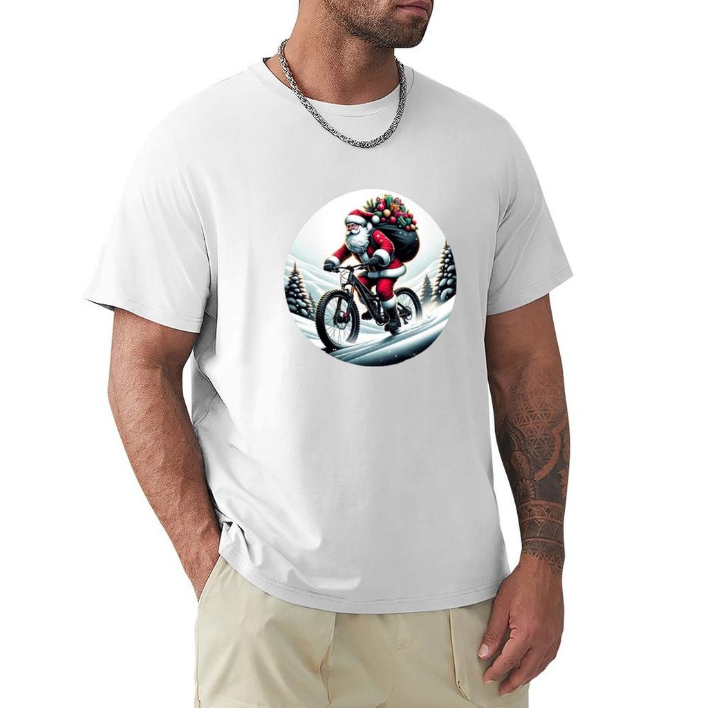 Santa Downhill Mountain Bike Adventure Tshirt Comfortable Work Wear Tee