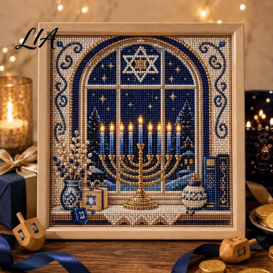 Traditional Ritual Art DIY Hanukkah Pearl Kit, 3D Mosaic Bead Craft Set, Creative Mindful Activity Making Kit for Holiday Home Decor Indoor Garden