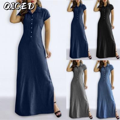 Fashion Summer Spring Solid Color Print Short Sleeve POLO Neck Casual Dresses