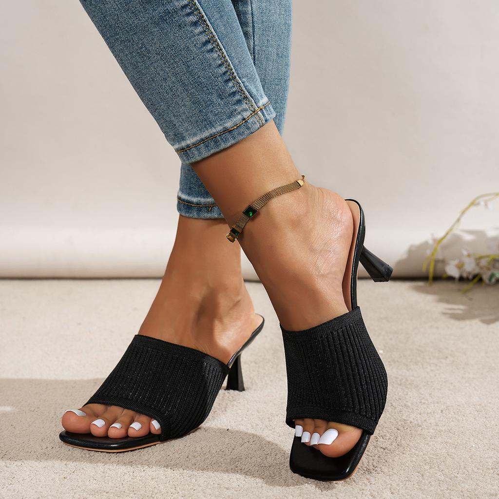 Fashion Women Sandals Knitting High Heels Women Slippers Chunky Beach Shoes Summer Trend Fashion Woman Shoes Brand Pumps Mujer Slides