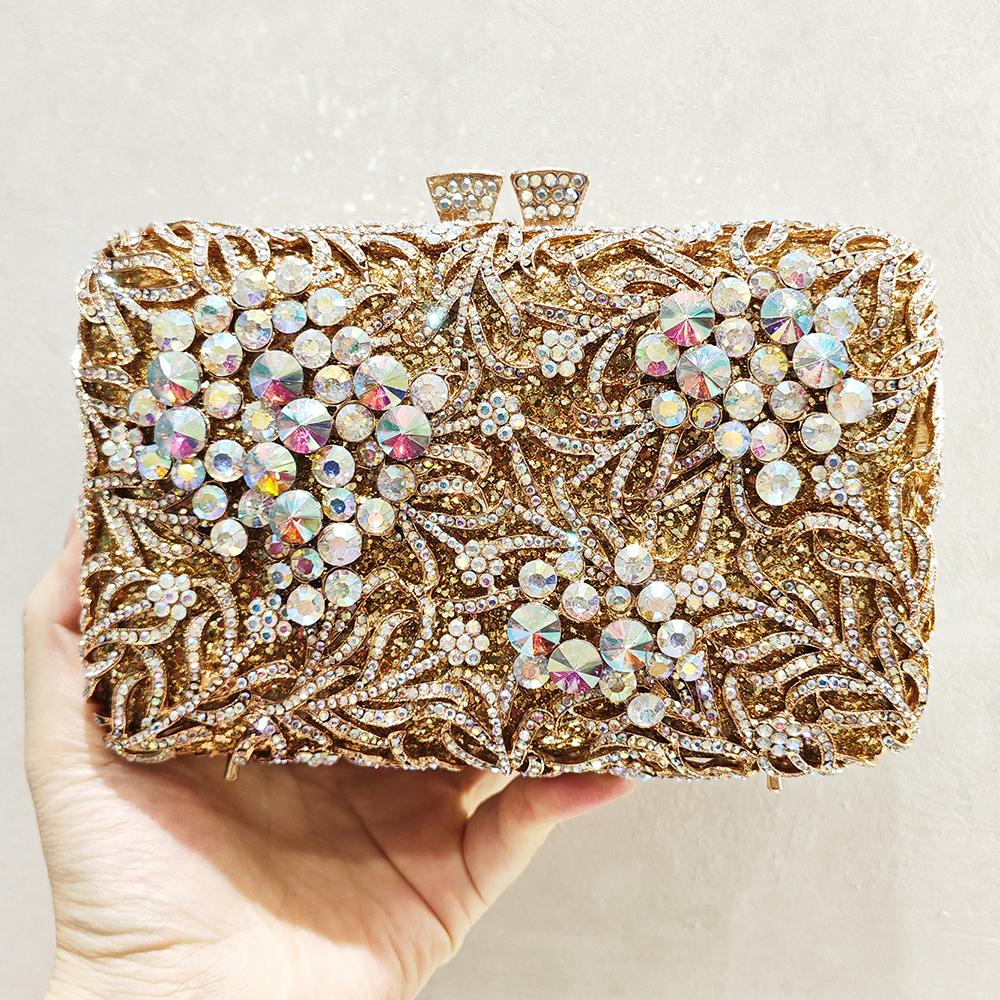 

Gold Metal Evening Bag Rhinestone Clutch Bags For Wedding Purses Luxury Gala Women Diamond Dinner Banquet Bags Formal CLutches 18cmX13cmX7cm