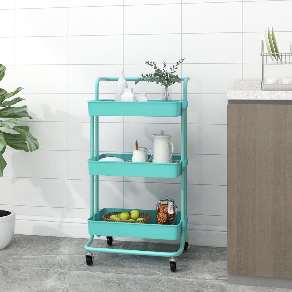 Vidaxl 3-Tier Kitchen Trolley, Turquoise, 42X35X85 Cm, Iron And Abs
