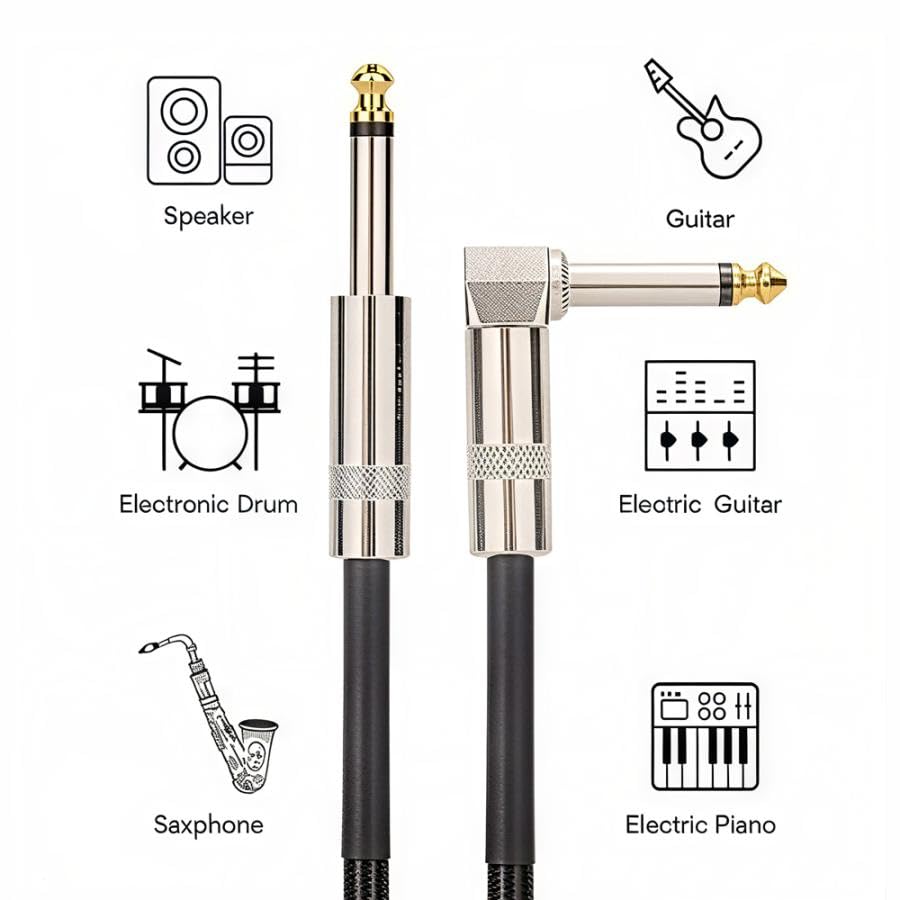 Rise Japan Guitar Cable, 2m Length, Male-to-Male, Straight, L-shaped Plug, High Durability, Break-Resistant, Instrument Cable, Bass, Amplifier,