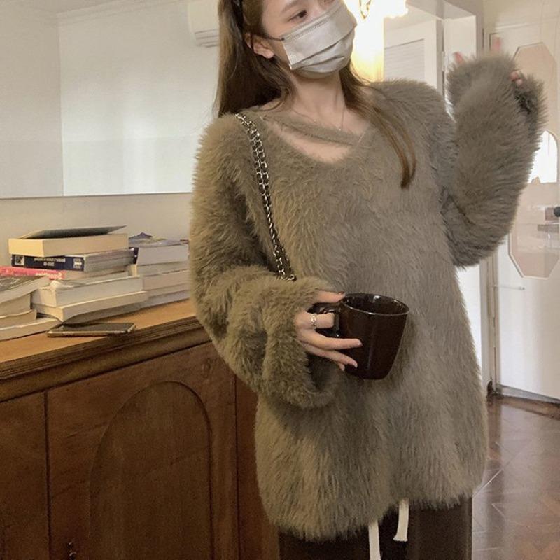 

Свитер свободный и ленивый утягивающий свитер куртка дизайн трикотажная основа пуловер сплошной повседневный one size зелёный