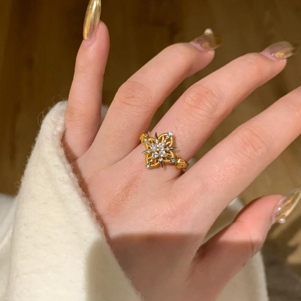 Vintage Arrow Ring for Women Old Money Style Retro Four Leaf Clover Thorn Brushed Diamond Ring