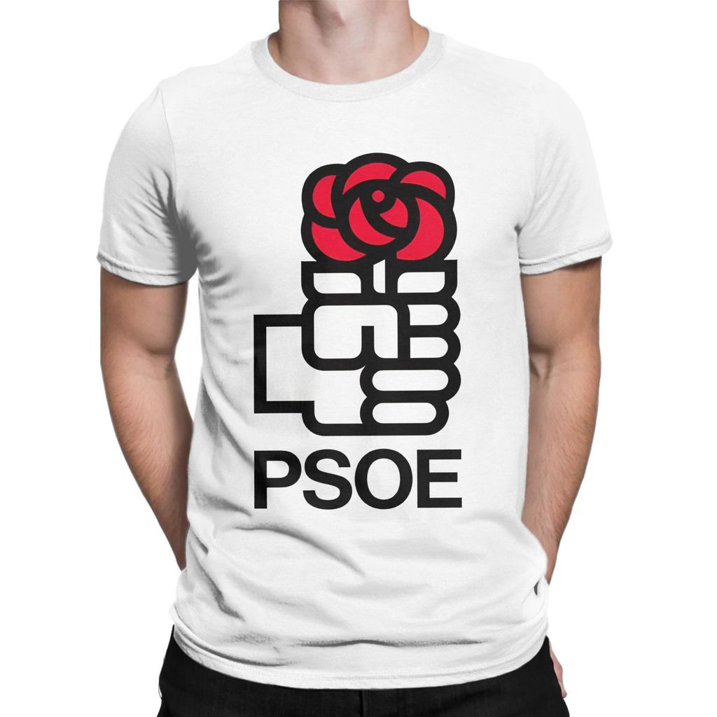 Men Psoe Logo Pedro Sanchez T Shirts Cotton Tops Vintage Short Sleeve Crewneck Tees Plus Size Tshirts