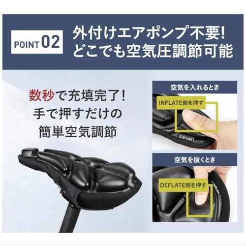 JFT 3D Air Cushion Saddle, Sports Type, Waterproof, Built-in Air Pump, Stays In Place, Pain-Free, Pressure-Relieving, Bicycle Saddle, Road Bike, Cross