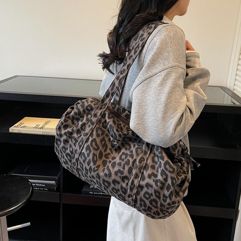 Yogodlns Leopard Print Canvas Shoulder Bag Fashion Large Capacity Tote Bag Woman Handbag for Daily Commute High Quality Bag