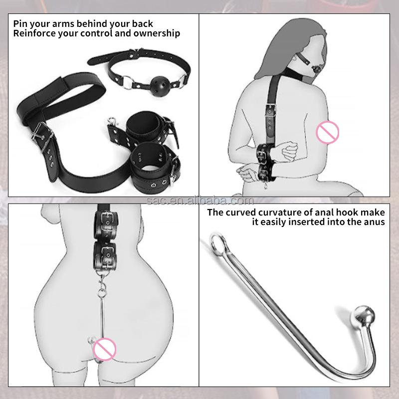SacKnove China Bdsm Anal Hook Backhand Handcuffs Sex Toys Moth Gag Gear Set SM Bondage Kit for Woman Couples