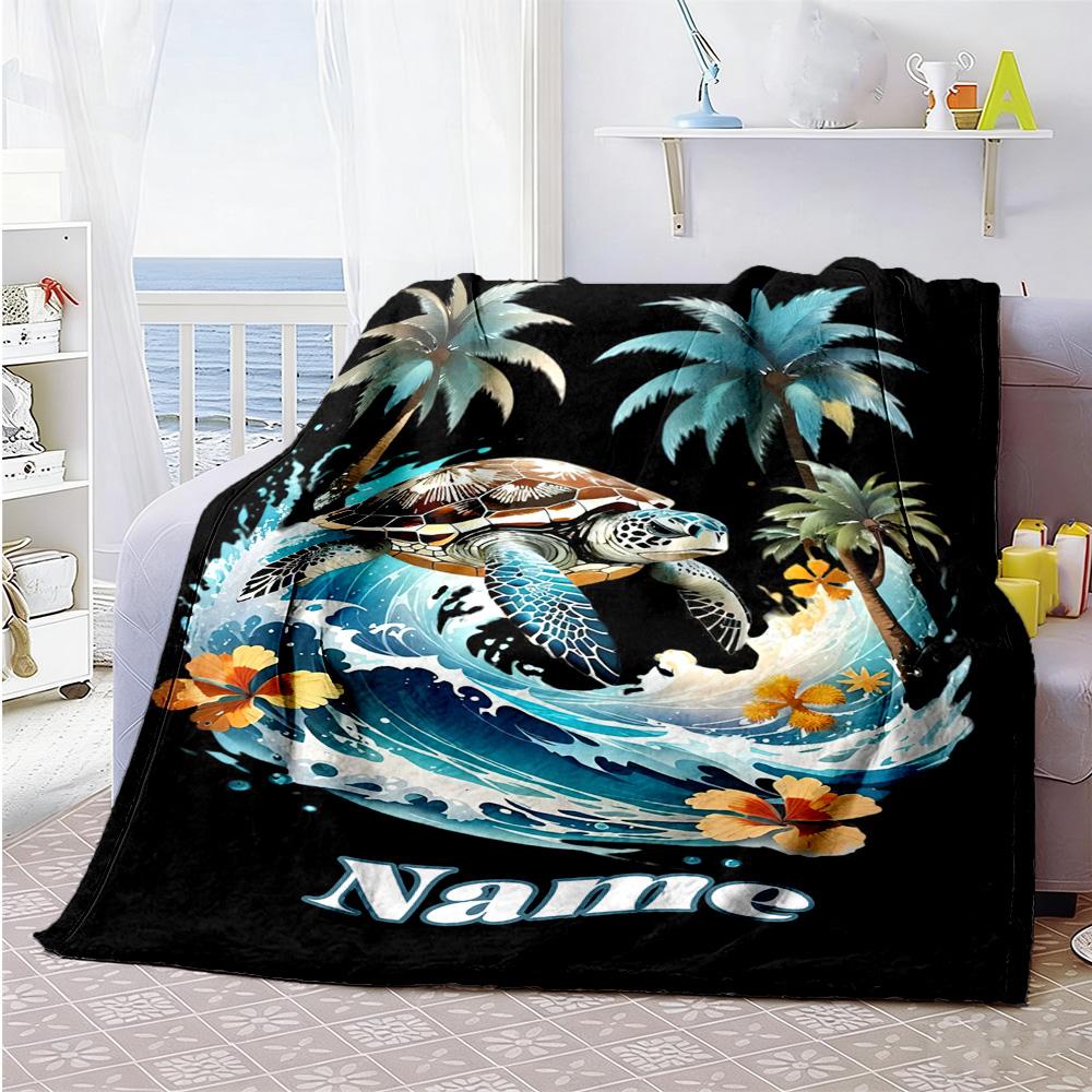Sea Turtle88 Personalized Text Blanket Cozy Personalized Blanket Comfortable Great for Nap Living Room Couch Bed Four Seasons Multipurpose
