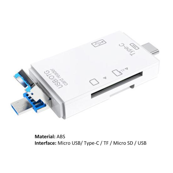 6-in-1 Multifunctional USB 3.0 Card Reader Mini Type-C TF-SD Card Reader OTG Adapter for Mobile Phone