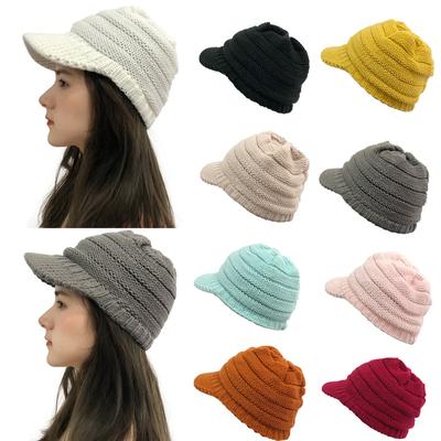 Dámské Pevné prošívání Venkovní plyšové čepice Háčkovaná Knit Čepice Peaked Cap