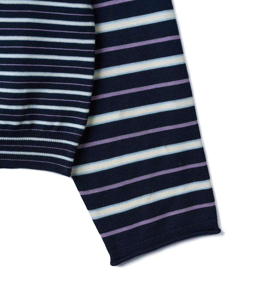 Tudument Stripe Long Sleeve Polo Knit_Navy