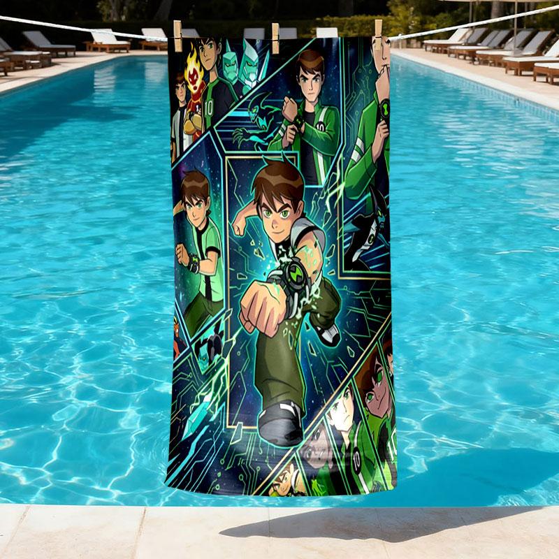 Ben 10 Cartoon Print Beach Towel Design, Soft, Lightweight. for Home Bathroom, Spa, Pool, Yoga, Surfing, Camping, Gift for Family, Friend
