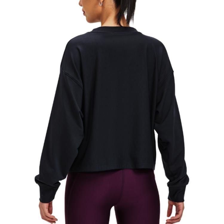 (WMNS) Under Armour Logo Rival Terry Oversized Crew 'Black' Women's 1376995-001
