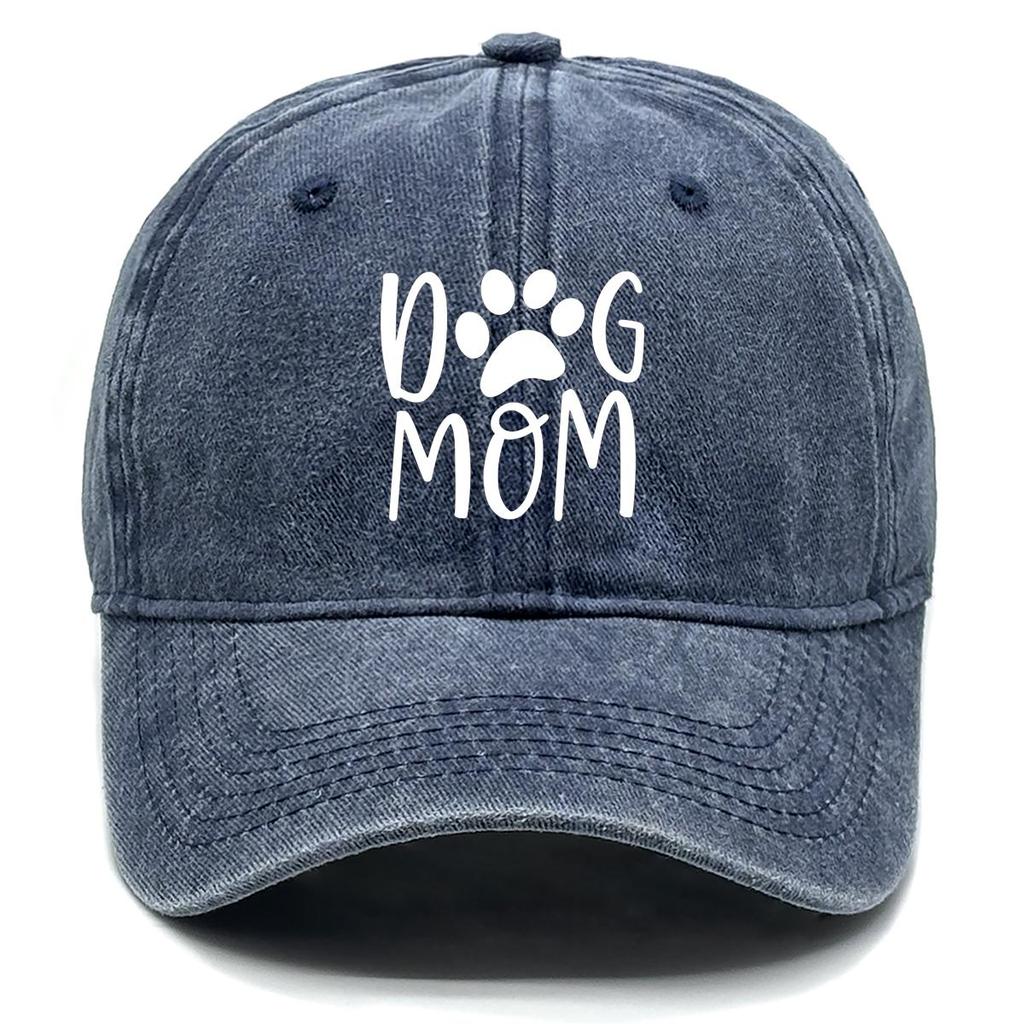 Mother's Day Print Snapback Baseball Hat, "DOG MOM" Paw Print Mesh Hat Solid Color Fit Distressed Unisex Adjustable Sun Hat