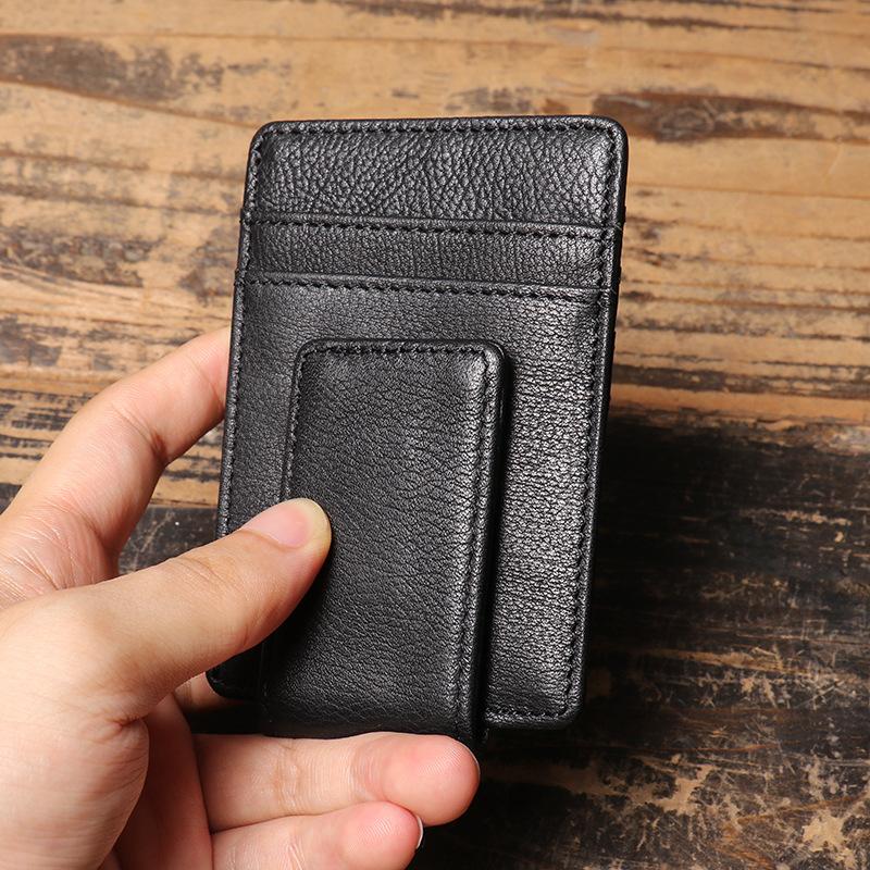Men'S Genuine Leather Card Bag, First Layer Cowhide Multi-Card Holder, Can Be Used As Rfid Magnet Suction Buckle, Dollar Clip