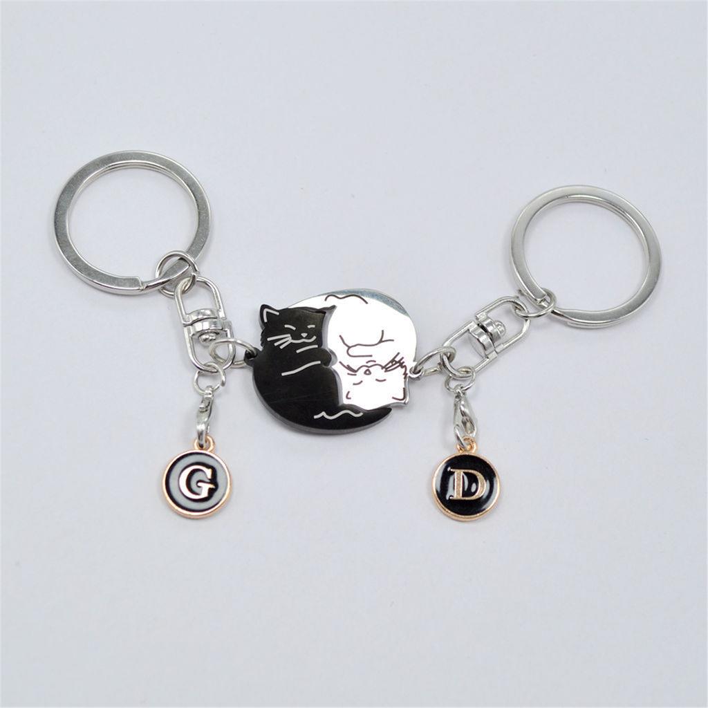 Matching Cat Pendant Keychains For Couples Stylish Black And White Design Ideal For Valentines Day Or Special Occasions