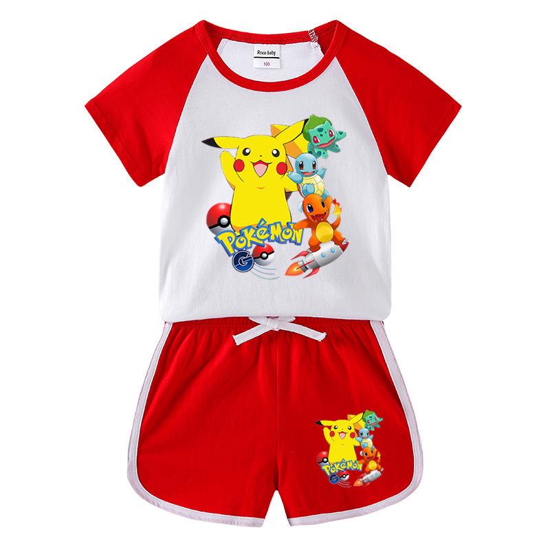 Pikachu Kids' Summer 2023 Short Sleeve T-shirt & Shorts Two-Piece Set