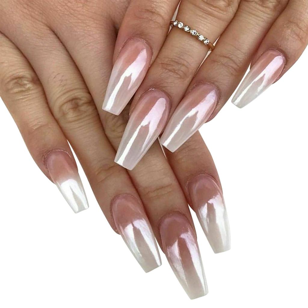 Aurora Nagelpulver, Festes Weiß, für Maniküre, Gel-Politur, Parfait Nagelteile, Glitzer-Verlauf, Klar, Modisch, Einfaches Design, Trendig für Zuhause,