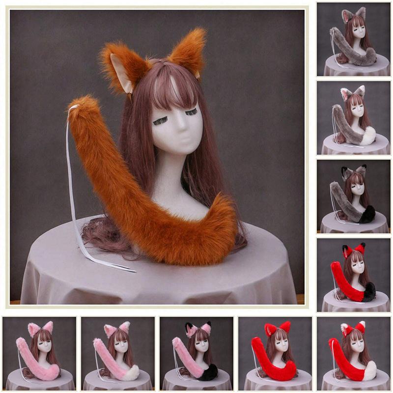 Masker Feest Pluche Kattenoren en Staart Set Schattige Anime Zoete Lolita Pluizige Vosstaart Oren Haarbanden Cosplay Accessoires Bont Rekwisiet