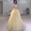 Gelber Abendkleidrock Damen 1011 neu High-End Light Luxury Nische High-End Französisches Hochzeitskleid Erwachsener Prinzessin Abschluss