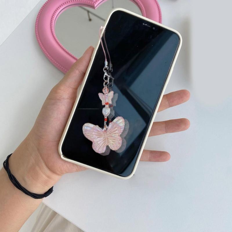 Butterfly Beaded Hanging Pendant Sweet Phone Strap Y2K Bag Decoration Portable Hanging Lanyard Gift for Girls Women