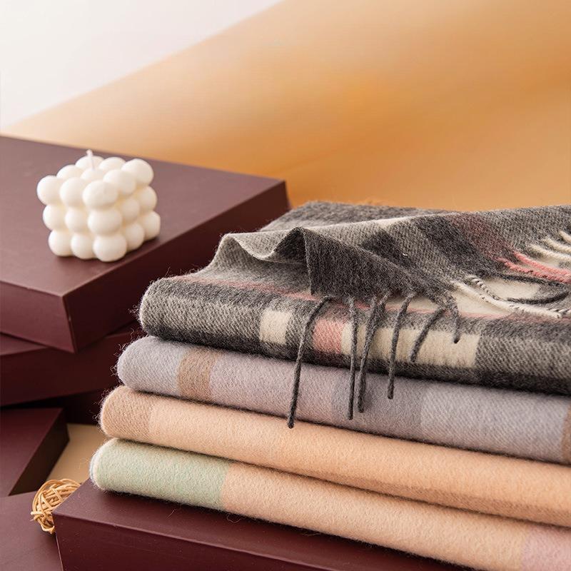 Lamb Wool Autumn and Winter Same Style Plaid Scarf for Men and Women Classic Wool Thickened Warm Scarf