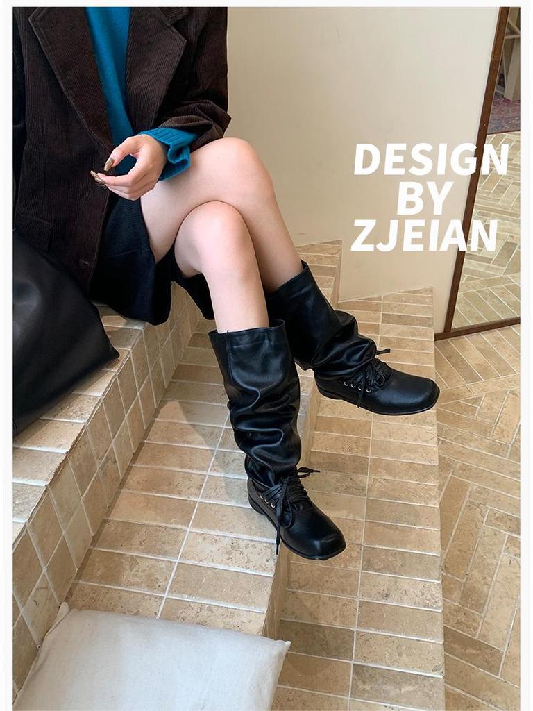 MARCO&JOYCE Autumn 2025 Square Toe Distressed Boots – Stylish, Comfortable, Korean-Inspired Design