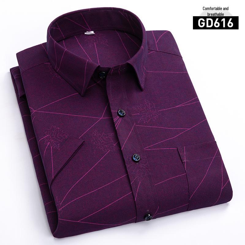New Summer Men's Printed Plaid Short-Sleeved Shirt for Middle-Aged and Elderly.
