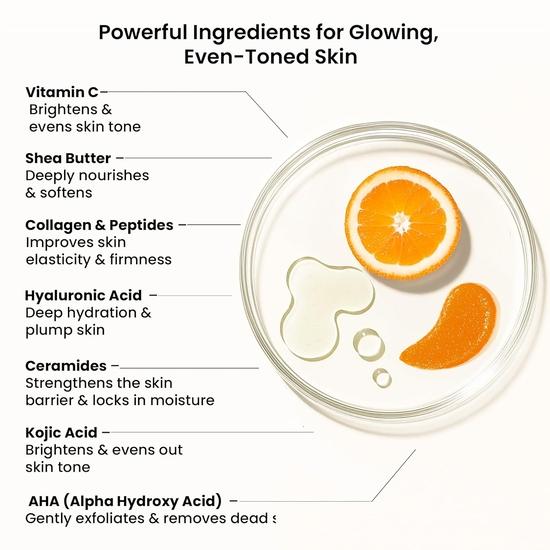 WildOak Vitamin C Sugar Body Scrub | 300g | Kojic Acid, Hyaluronic Acid, Ceramides, Collagen & Peptides | De-Tan & Brightens Dark Areas