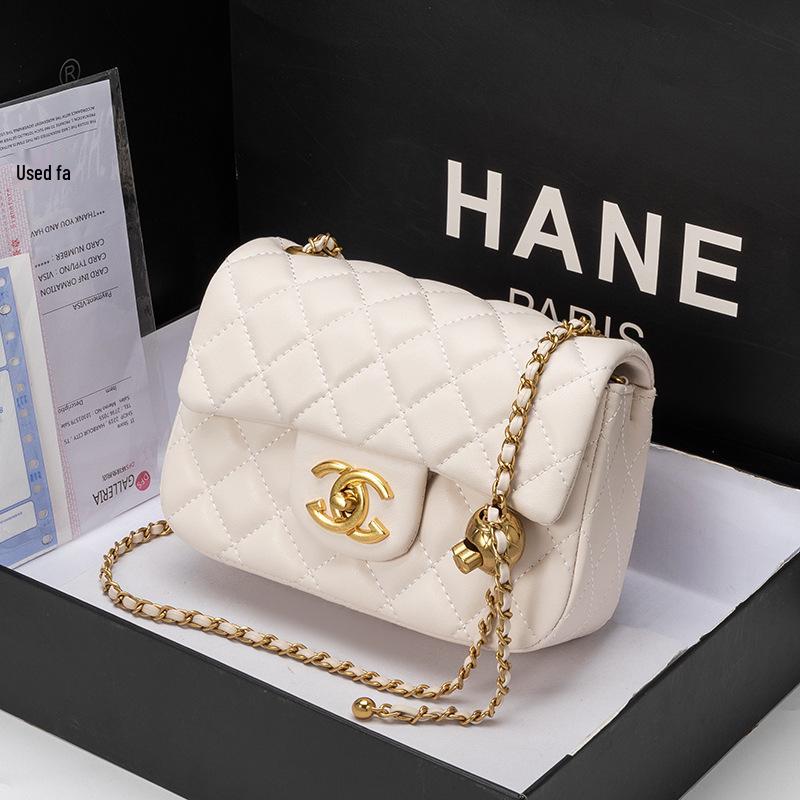 2024 Designer Trend Shoulder Bag: Fragrant Style Diamond Lattice, Gold Bead Chain, Square, Genuine Leather Women's Handbag.