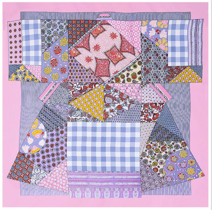 Luxury Brand Square Silk Scarf New Geometric Matchwork Plaid Winter Scarf Fashion Shawls Wrap 130*130cm Ladies Silk Scarves