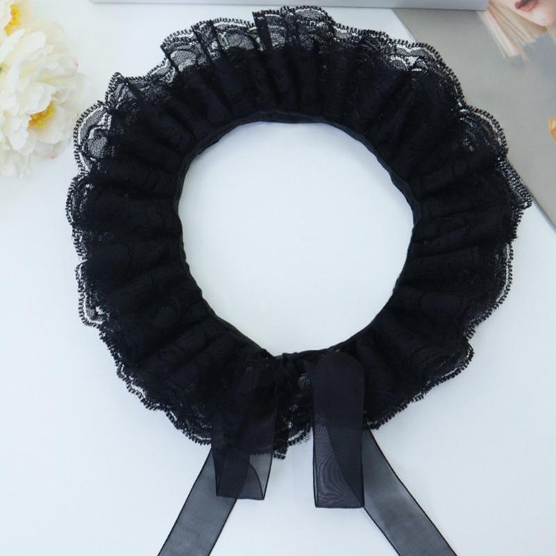 Elizabethan Double Layer Ruffled Lace Faux Collar Victorian Neck Ruff Clown Choker for Halloween Renaissances Costume