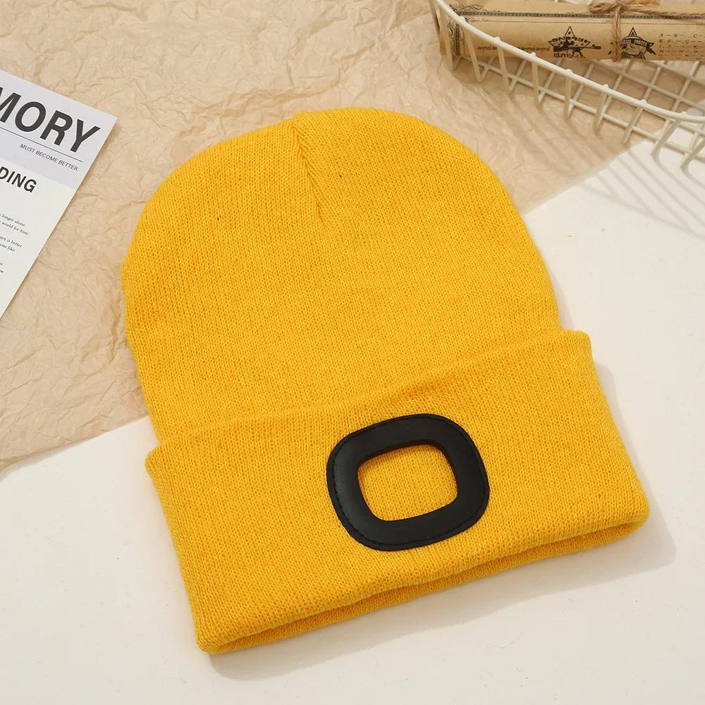 

Зимняя теплая шапка-фара со светодиодным освещением, вязаная шапка, эластичная светящаяся шапка для ночного кемпинга на открытом воздухе, спорта, велоспорта, рыбалки жёлтый