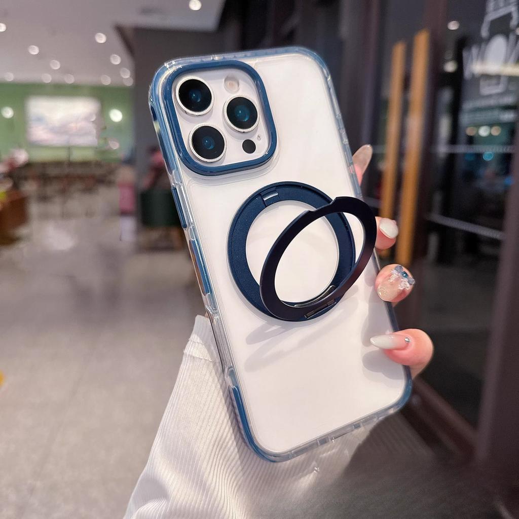 Applicable to iPhone17promax transparent mobile phone case rotating magnetic suction bracket Apple 16 all-inclusive anti-drop protective case