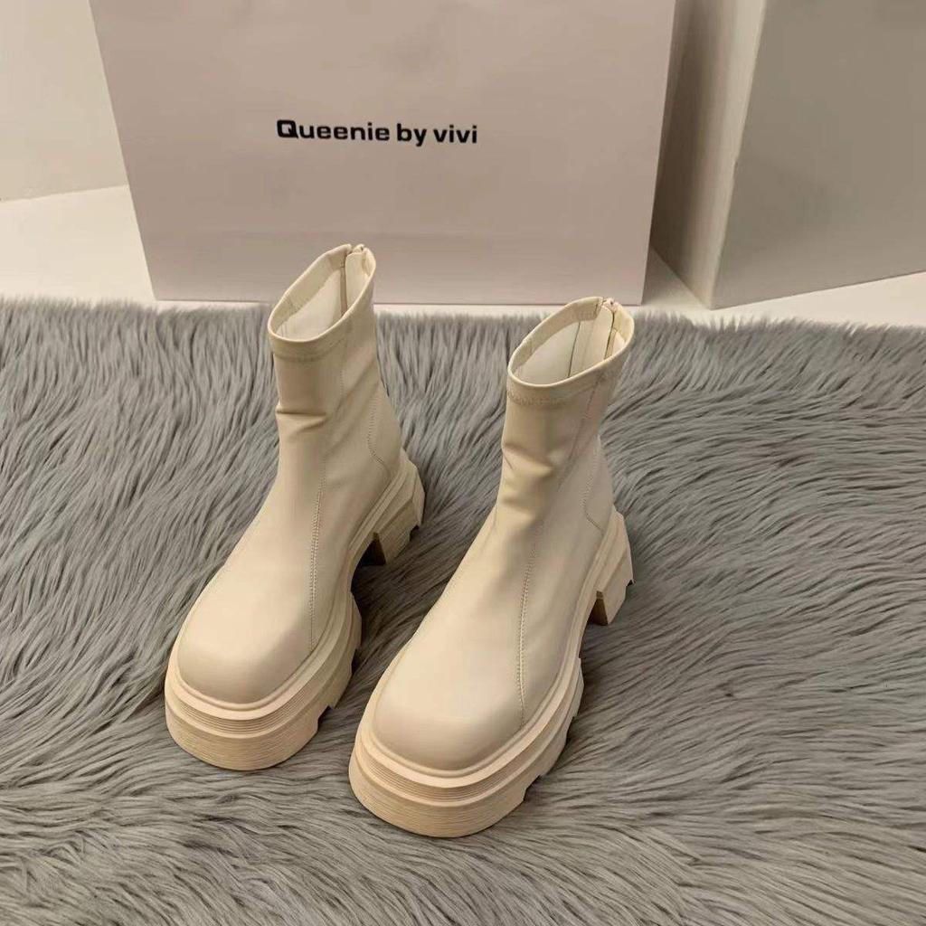 South Korea's original thick-soled white square-headed Martin boots women's shoes 2025 new summer thin spring autumn and winter short boots