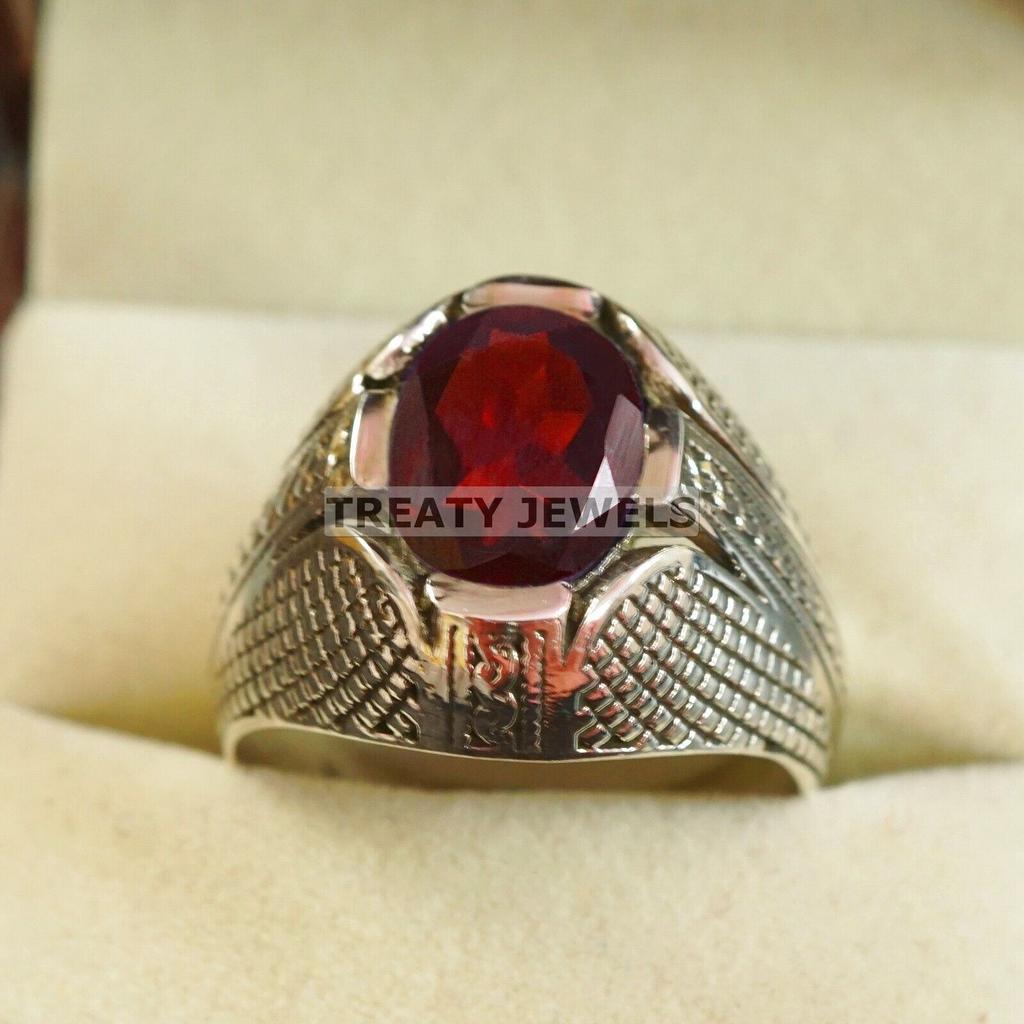Garnet Oval Cut Gemstone With 925 Sterling Silver Ring For Men's #B74 JL375671373856