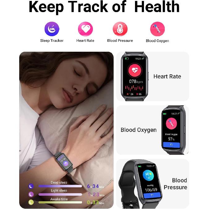 Health Fitness Tracker with 24/7 Heart Rate, Blood Oxygen, Blood Pressure, Sleep Tracker, 5ATM Waterproof Activity Trackers with Step Tracker,