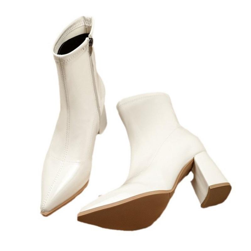 New Plus-size Shoes Pointed-toe Thick-heeled Short Ankle Boots Women's High Heels and Ankle Boots