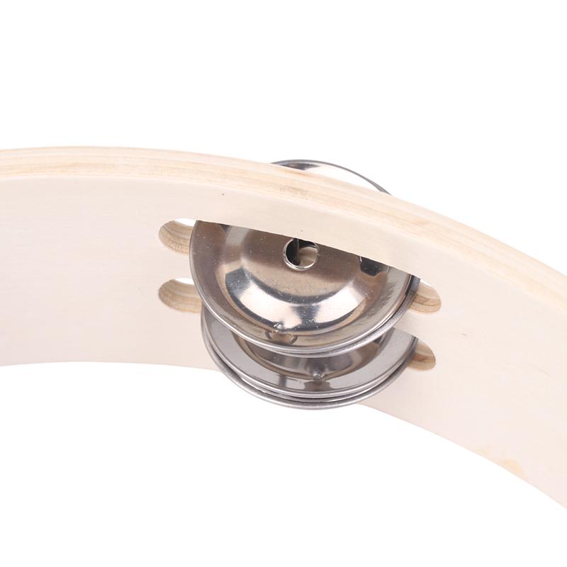 Wood Tambourine Hand Crank Drums Double Row Metal Jingles Stainless Steel Percussion Musical Instrument Orff Tambourine