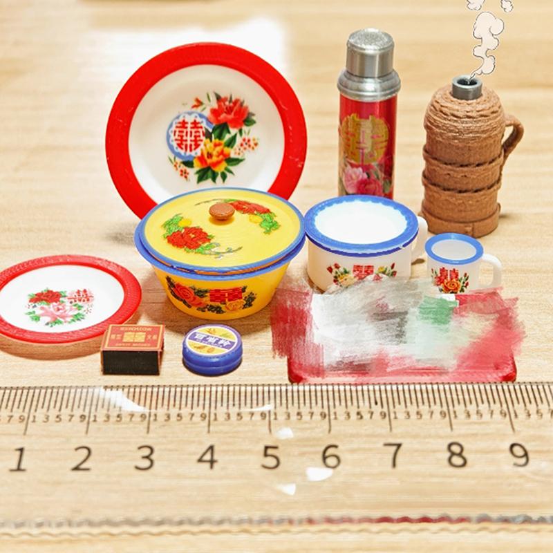 Dollhouse Chinese Style Nostalgic Simulation Model Miniature Chinese Nostalgic Scene Kitchenware Doll Accessories