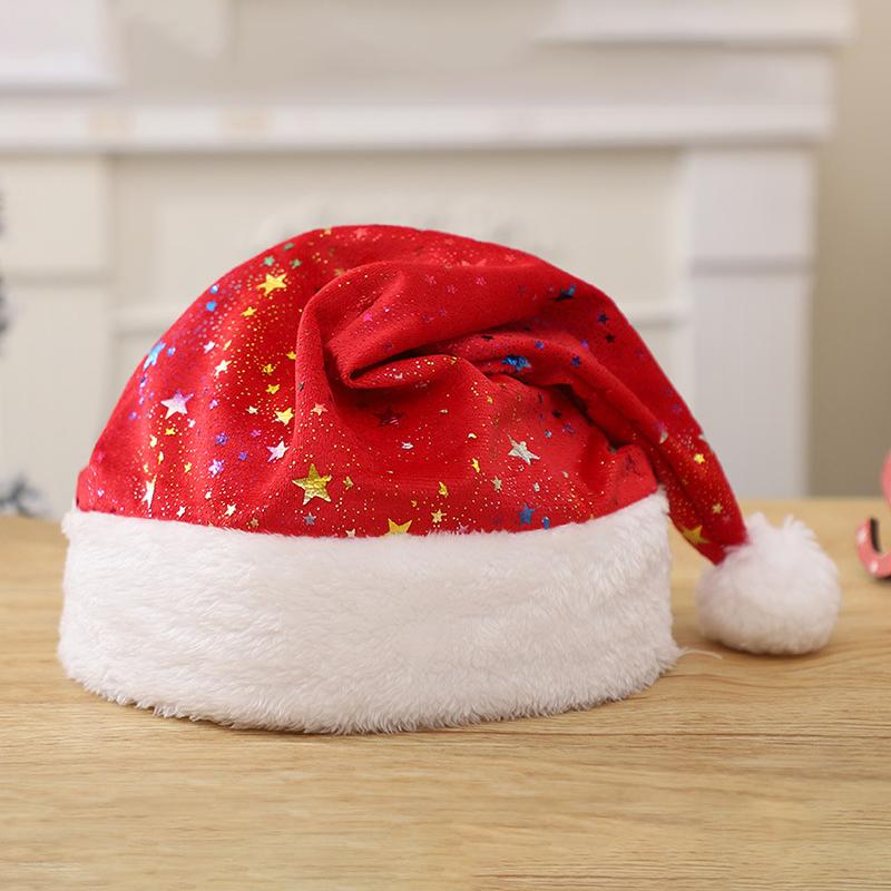 Star Christmas Hat Gold Stamping Soft Plush Red Eve New Year Gift Child Kid Adult Christmas Ornaments Party Outfit Xmas 2026