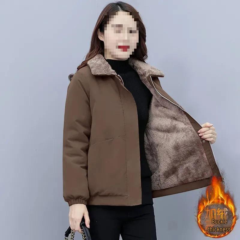 Plus Size Velvet Thick Cotton Padded Winter Jacket - Slim Fit, Warm, Versatile, Fashionable 2025