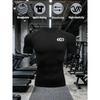 Men's Black Logo Print Compression T-Shirt, Breathable Quick Dry High Elasticity Gym Workout Training Top