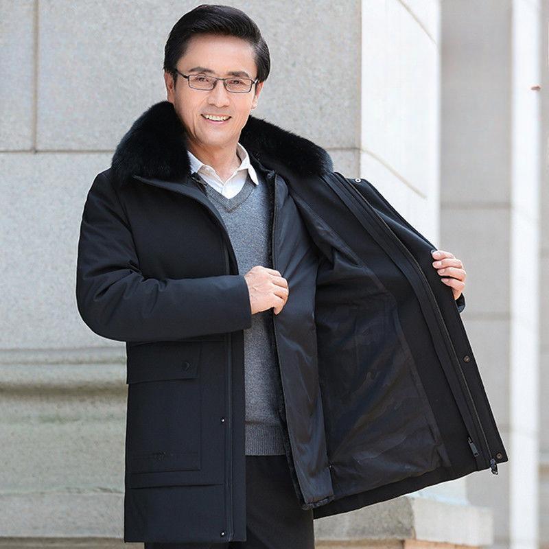 Dad's Cotton-padded Jacket, Middle-aged and Elderly Men's Long Velvet and Thickened Warm Cotton-padded Jacket, Winter Cotton-padded Jacket for Men