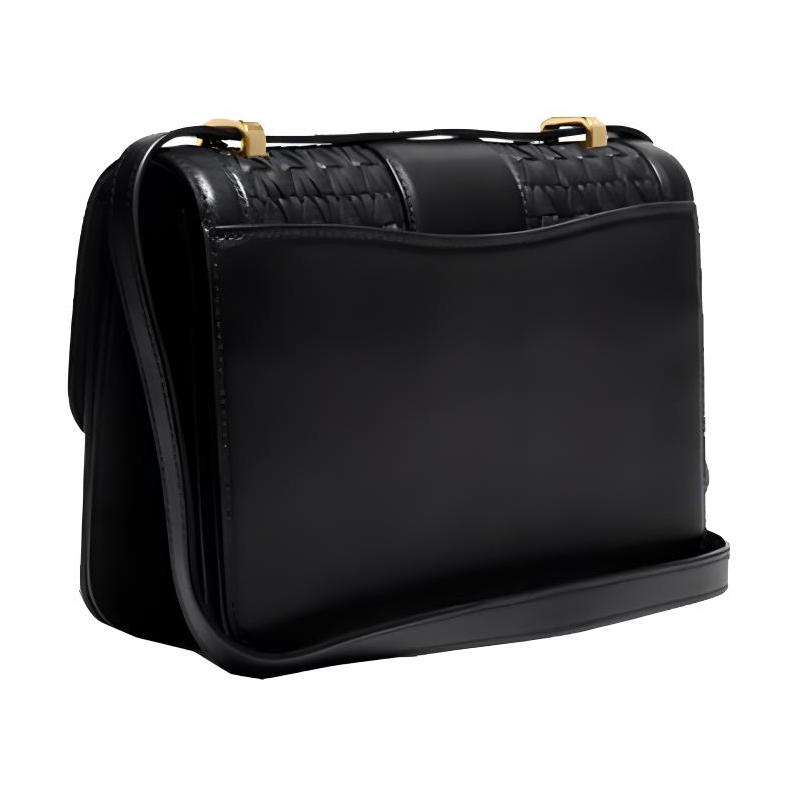 Coach Alie 23 Cowhide Woven Crossbody Shoulder Flap Bag Cowhide Handheld Crossbody Shoulder Bag Women's Black